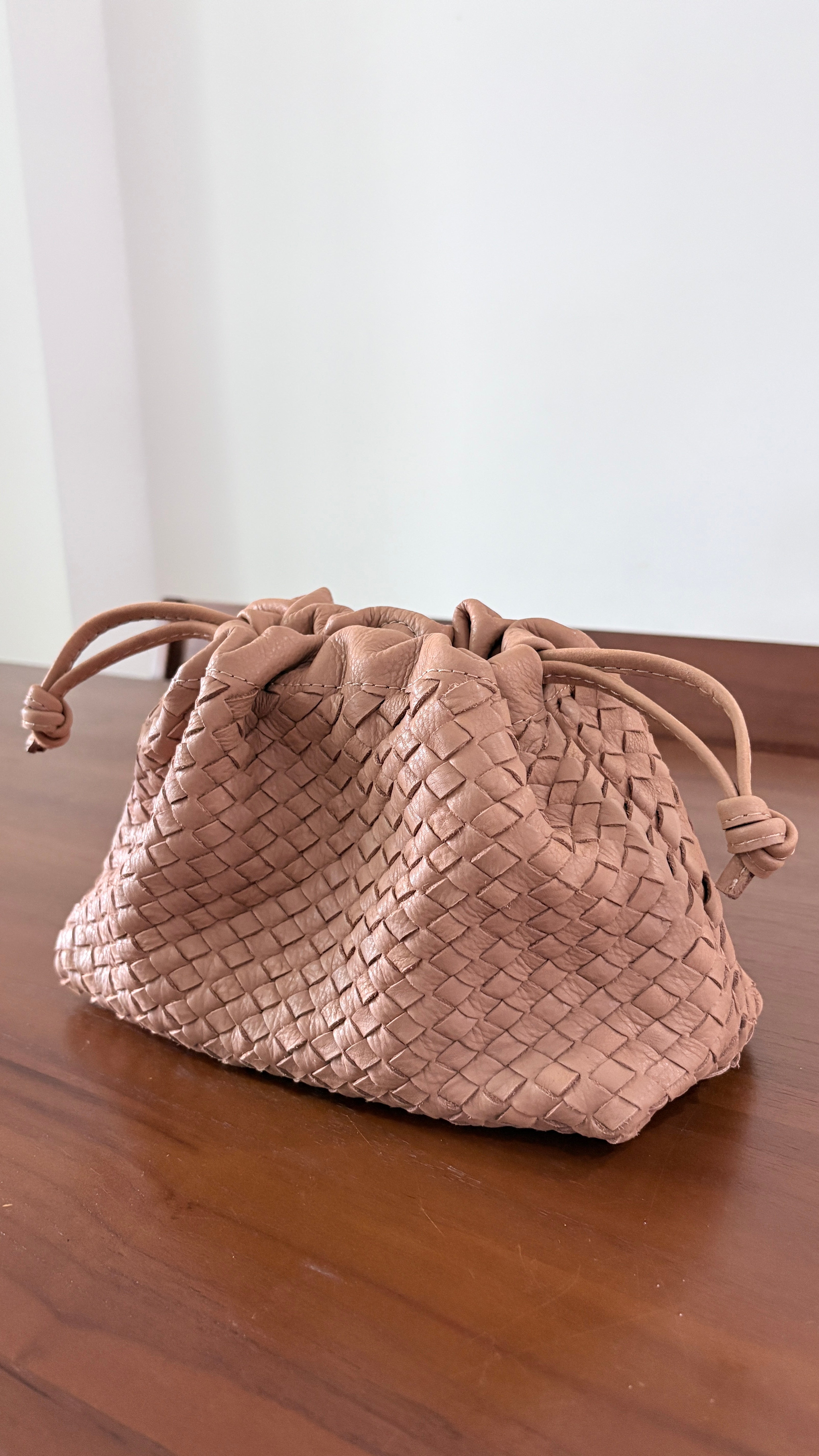 Beige Woven Upcycled Leather Bag