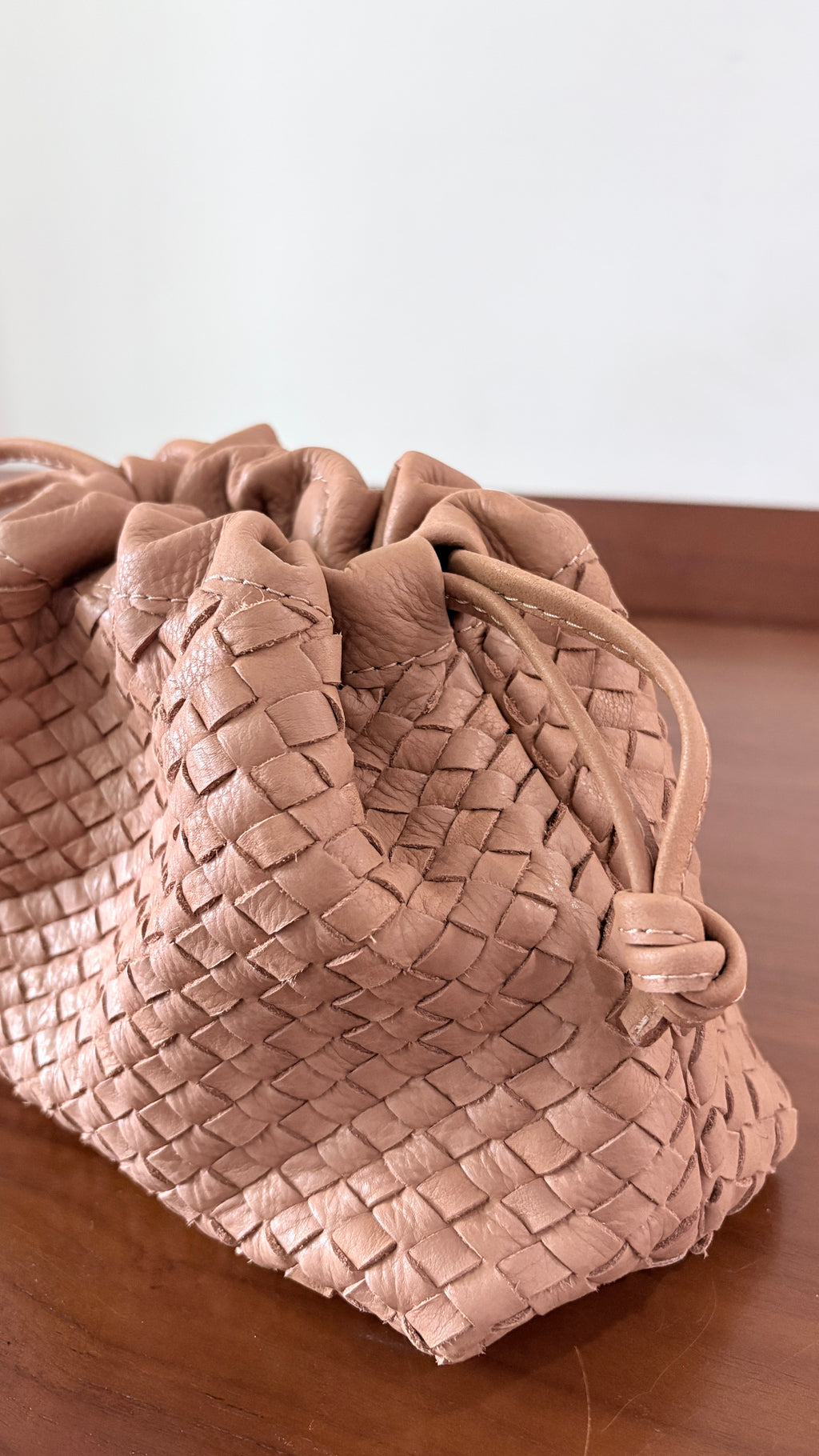 Beige Woven Upcycled Leather Bag