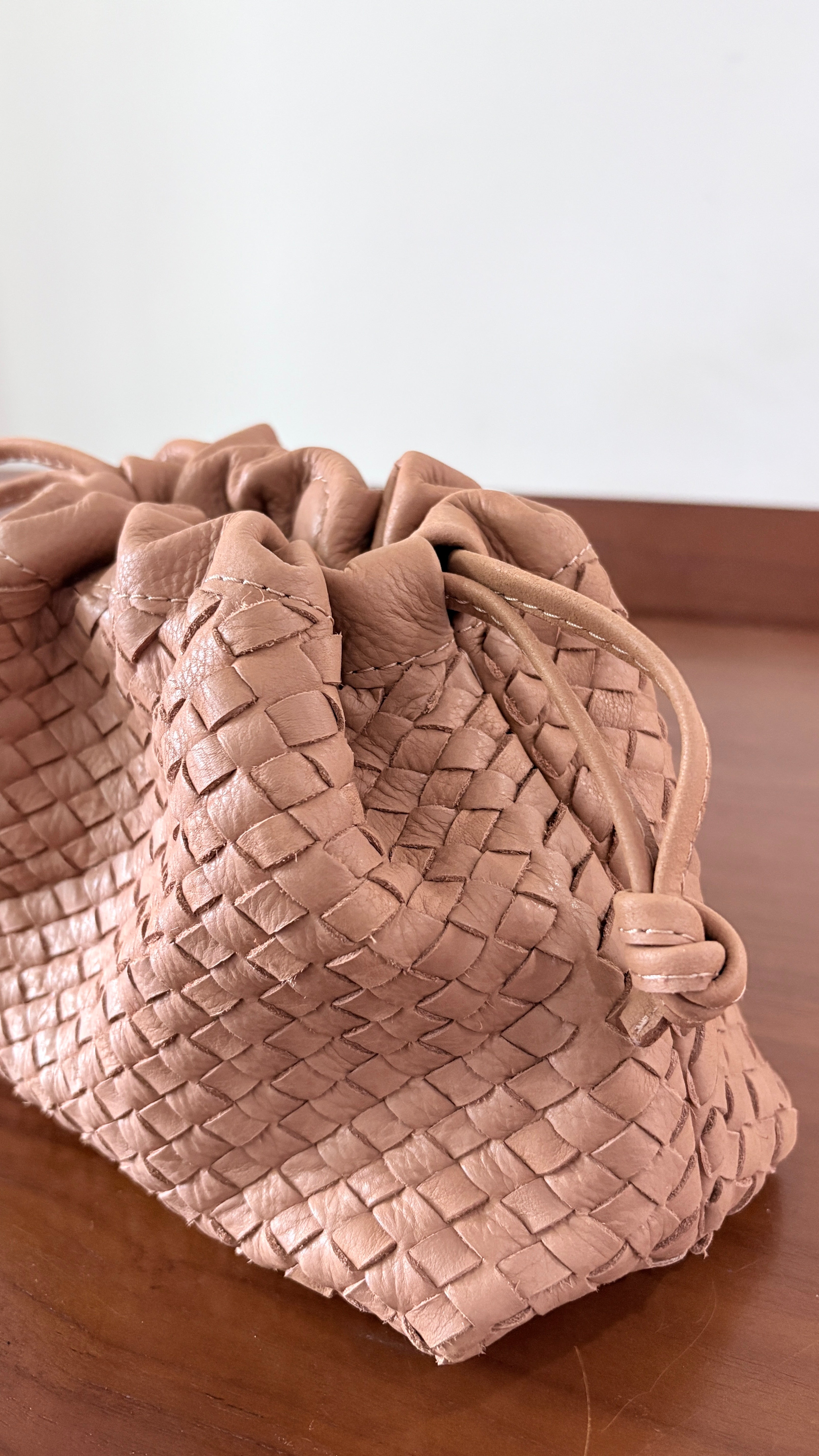 Beige Woven Upcycled Leather Bag