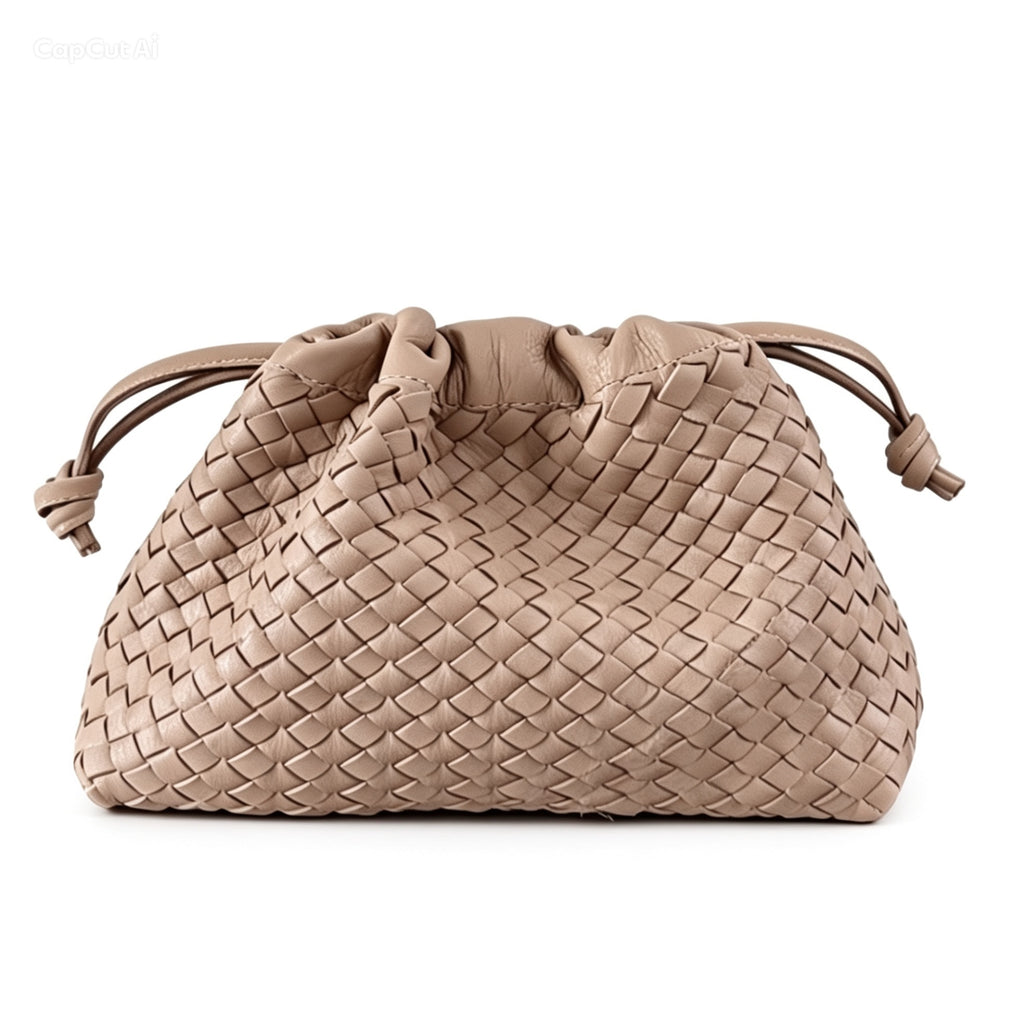 Beige Woven Upcycled Leather Bag